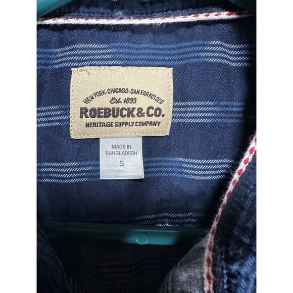 Roebuck & Co Button Up Shirt Mens Size S Navy Blue Striped Short Sleeve Collar - Picture 3 of 7